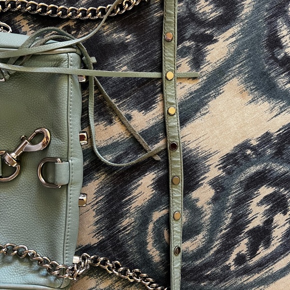REBECCA MINKOFF Turquoise Leather Mini Mac Crossbody Bag Purse silver hardware - Picture 10 of 11